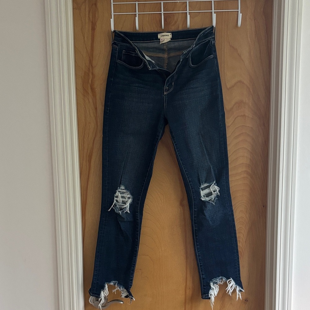 L'AGENCE Midnight Blue Ripped Ankle Jeans